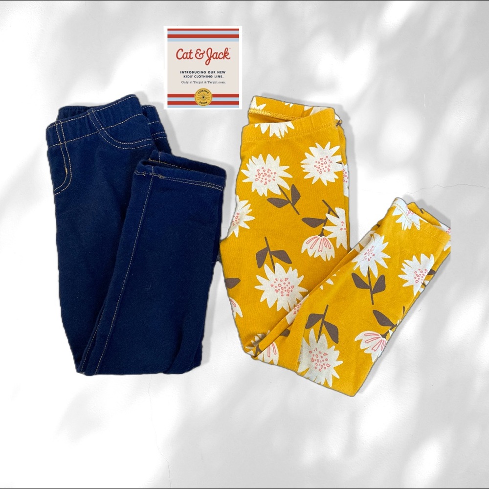 Cat and Jack Floral and Blue Jeggings Style Leggings Bundle